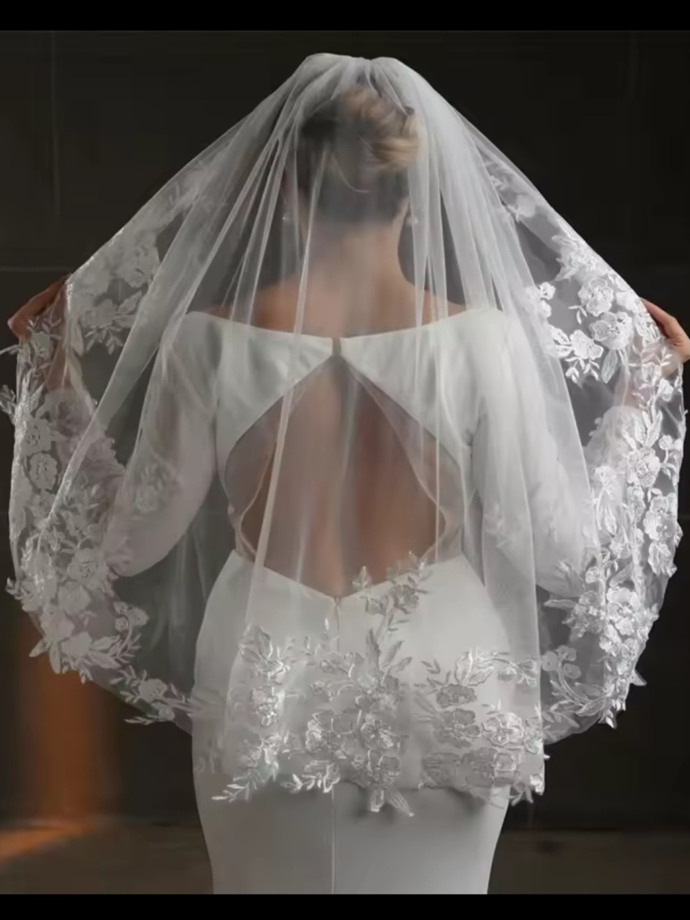 Elegant White Embroidered Bridal Veil